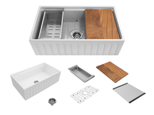 Load image into Gallery viewer, Dorchester - Fluted Farmhouse Sink with Chopping Board, Grid, Grill, Colander & Waste - 762mm