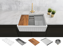 Load image into Gallery viewer, Dorchester - Fluted Farmhouse Sink with Chopping Board, Grid, Grill, Colander &amp; Waste - 762mm
